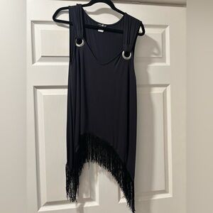 Venus Black Fringe Sleeveless Top